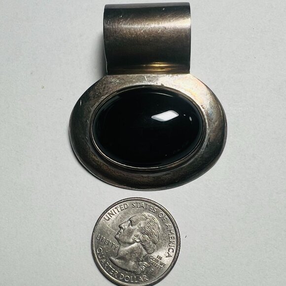 Vintage Unisex Large Artisan Sterling Silver 925 Black Onyx Pendant Slide 43g - Picture 6 of 8